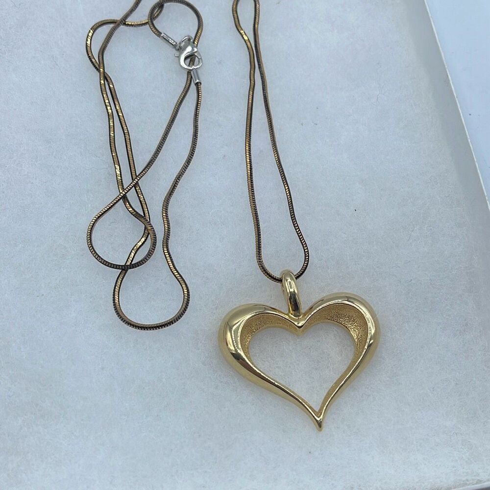 Long gold black heart pendant Necklace.